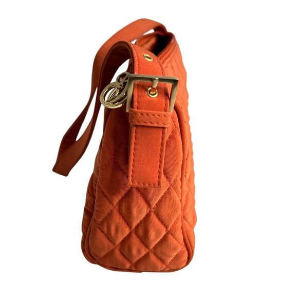 Vera Bradley Quilted Shoulder Bag In Orange With Gold Monogram & Zipper Closure - Picture 9 of 16